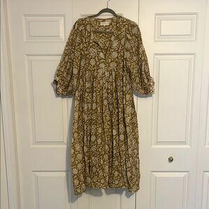 Floral Print Dress in Brown and Cream
